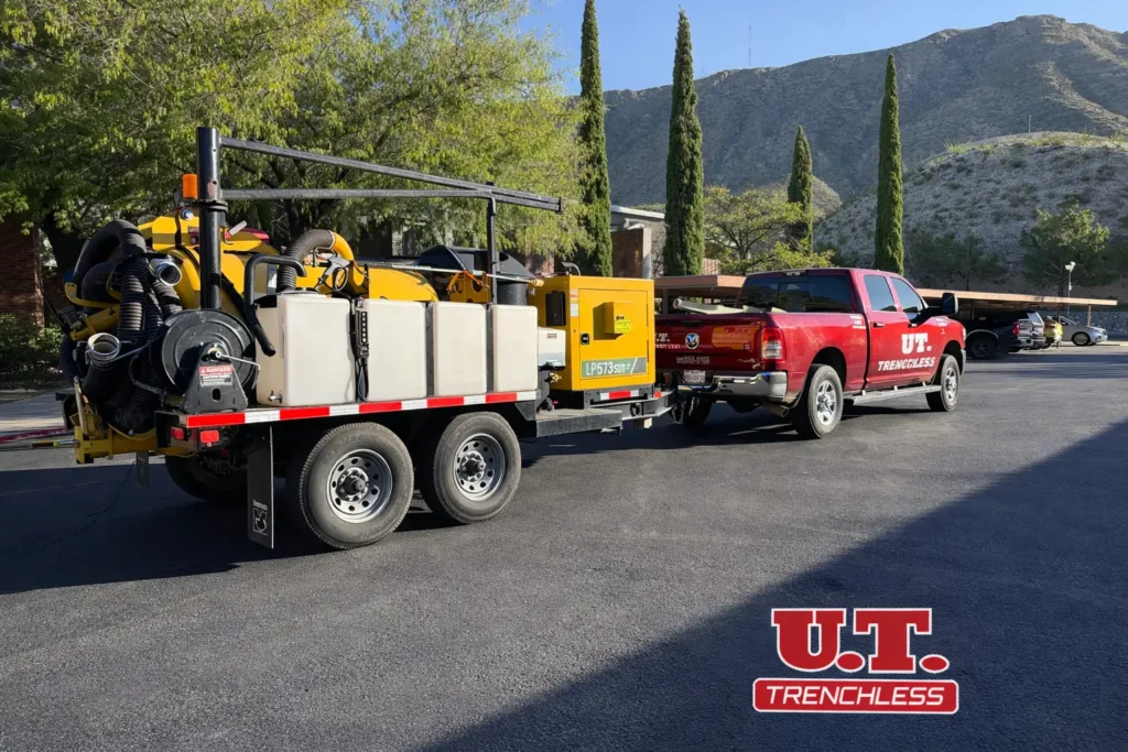 U.T. Trenchless commercial hydro jetting trailer used in our drain maintenance programs in El Paso