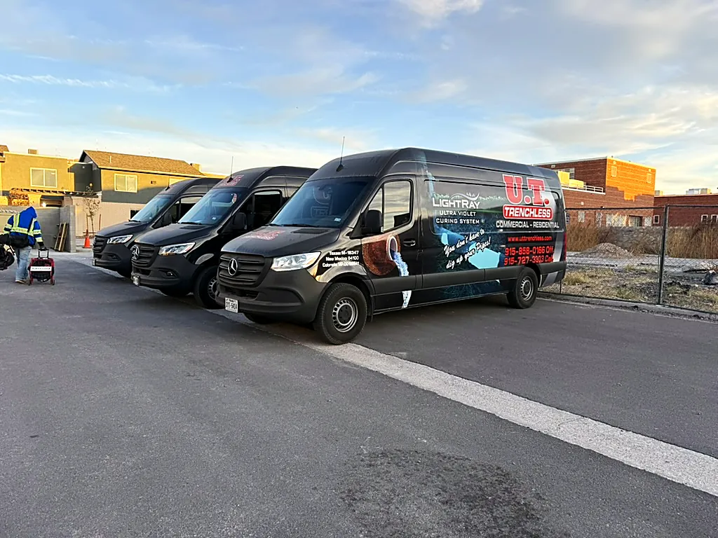 Family owned U.T. Trenchless plumbing company fleet ready for a job in El Paso