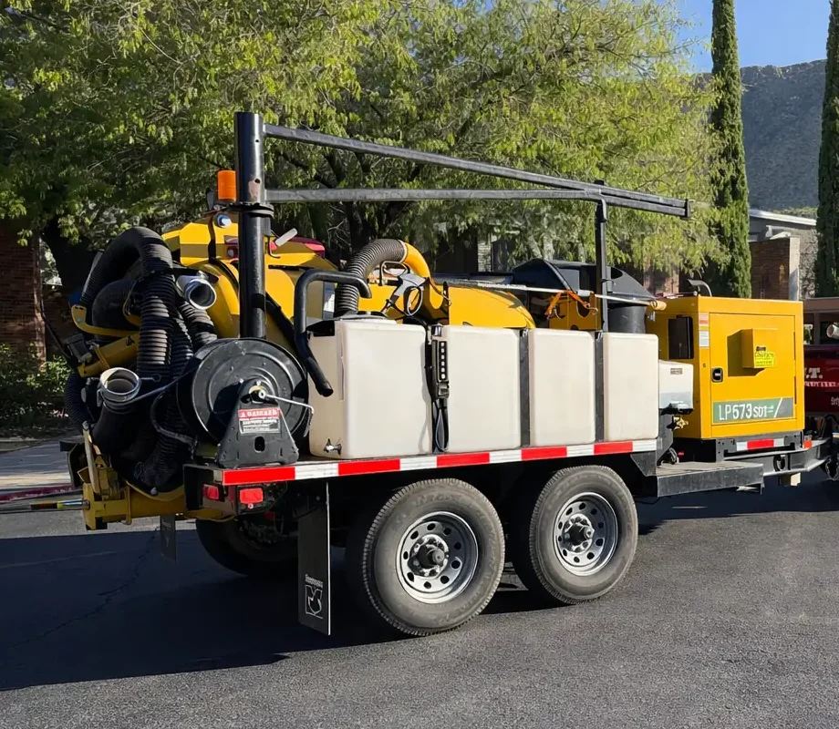 Hydro jetting trailer with high-pressure pump and hose reel in El Paso