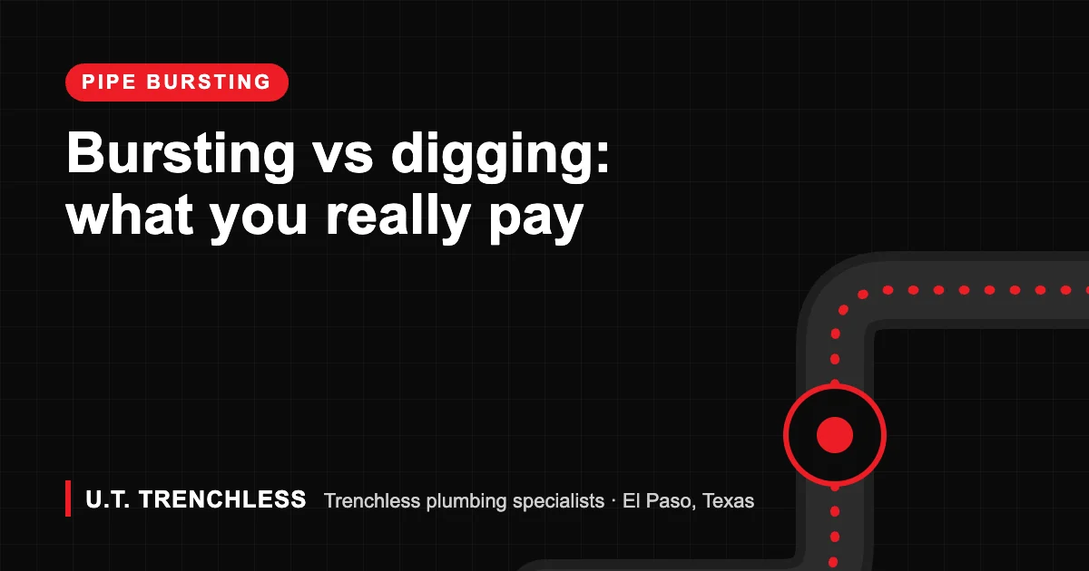 How Much Does Pipe Bursting Cost in El Paso Compared to Digging? 1 Pipe bursting cost guide from U.T. Trenchless, trenchless plumbers in El Paso, Texas