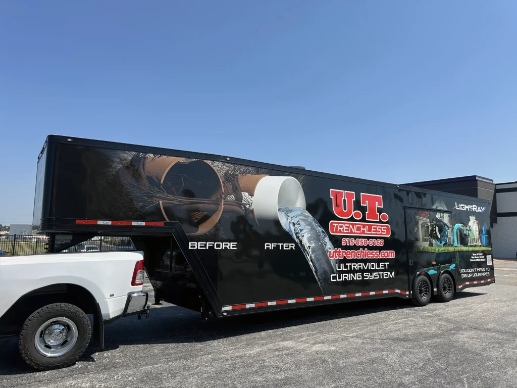 U.T. Trenchless UV curing trailer for trenchless pipe lining in El Paso, TX