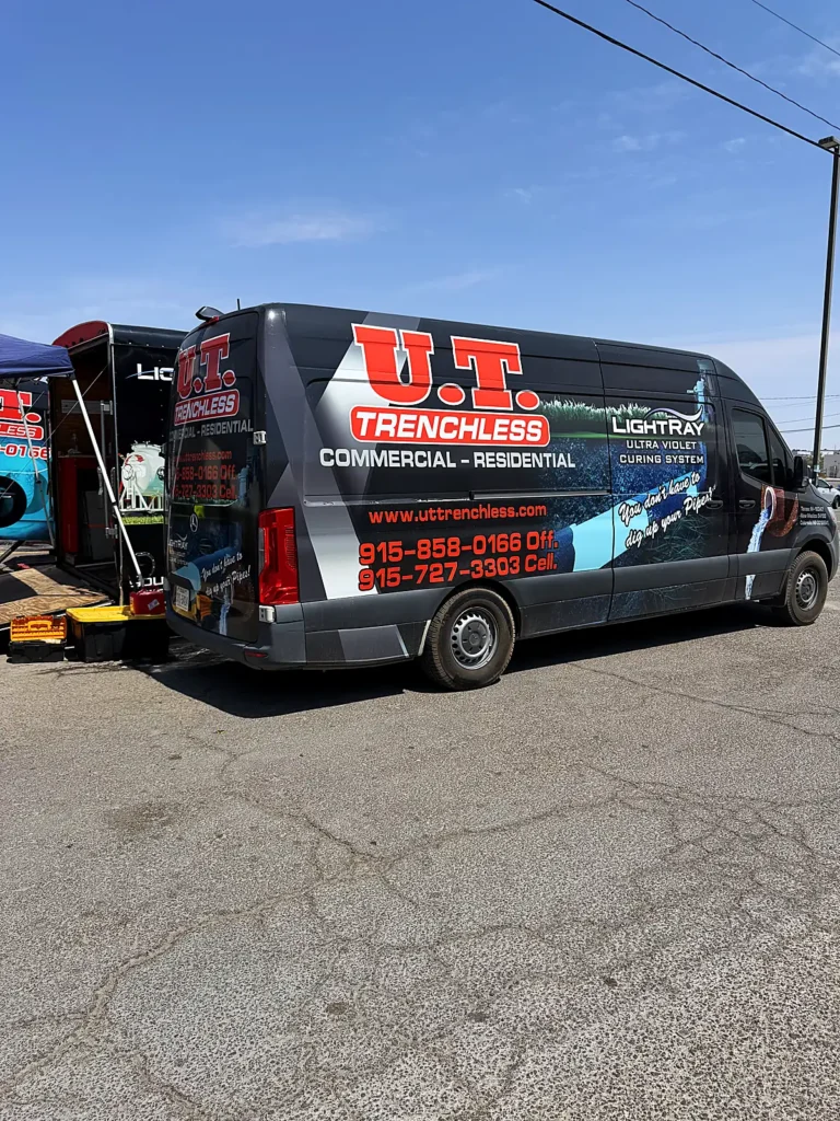 U.T. Trenchless van equipped with a UV curing system for pipe lining in El Paso
