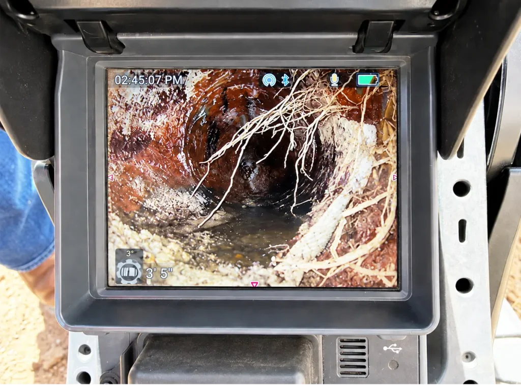 Tree roots found on camera during sewer cleaning in El Paso